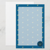 Blauw met Gold Accent Houndstooth Stationery Briefpapier (Voorkant / Achterkant)
