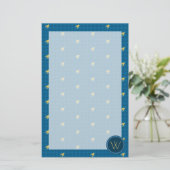 Blauw met Gold Accent Houndstooth Stationery Briefpapier (Staand voorkant)