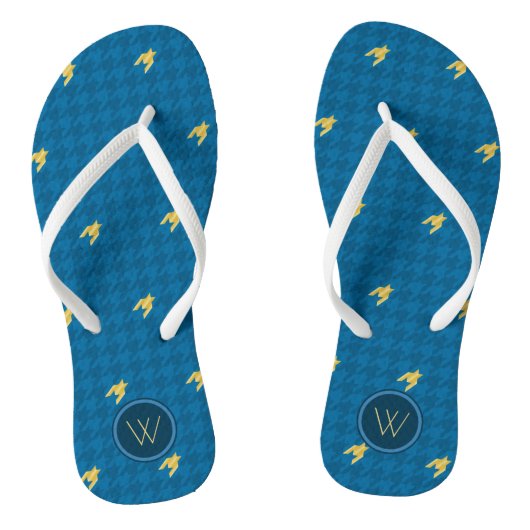 Blauw met Gold Accent Houndstooth-Teenslippers Teenslippers (Voetbed)
