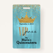 blauw met Gold Crown Quinceañera VIP-badge Badge (Achterkant)