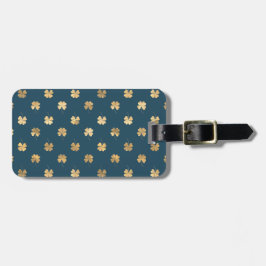 BLAUW MET  GOLD SHAMROCKS BAGAGELABEL