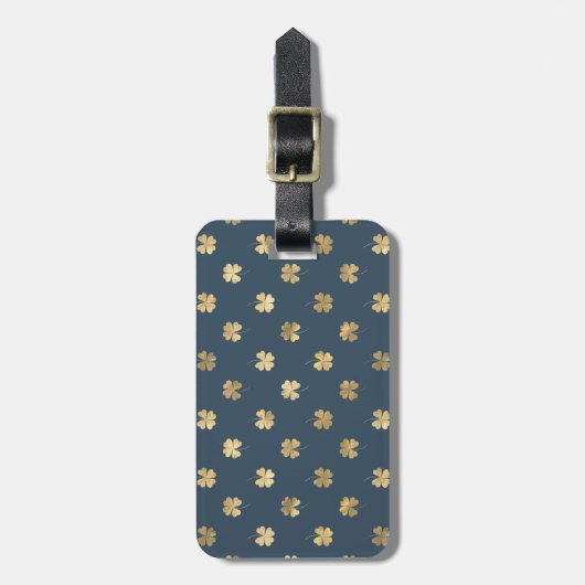 BLAUW MET  GOLD SHAMROCKS BAGAGELABEL (Voorkant verticaal)