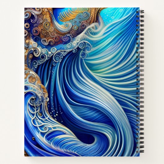 Blauw met gouden Abstracte Ocean Waves Artwork Notitieboek (Achterkant)