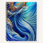 Blauw met gouden Abstracte Ocean Waves Artwork Notitieboek (Voorkant)