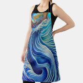 Blauw met gouden Abstracte Ocean Waves Artwork Schort (Insitu)