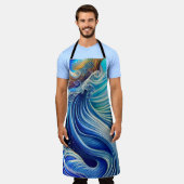 Blauw met gouden Abstracte Ocean Waves Artwork Schort (Gedragen)