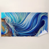 Blauw met gouden Abstracte Ocean Waves Artwork Strandlaken (Voorkant)