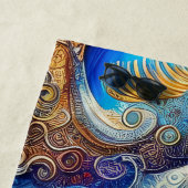 Blauw met gouden Abstracte Ocean Waves Artwork Strandlaken (In situ)