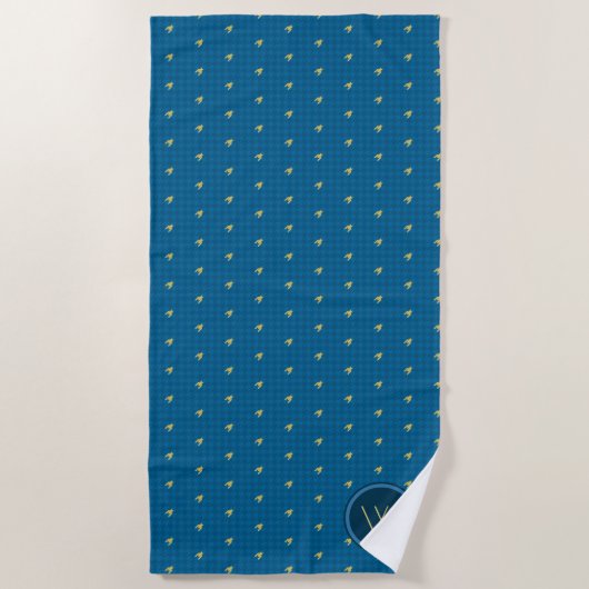 Blauw met gouden accent Houndstooth Beach handdoek (Voorkant)