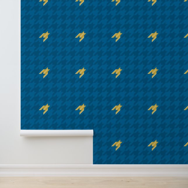 Blauw met gouden accent Houndstooth Behang (Applicatie)