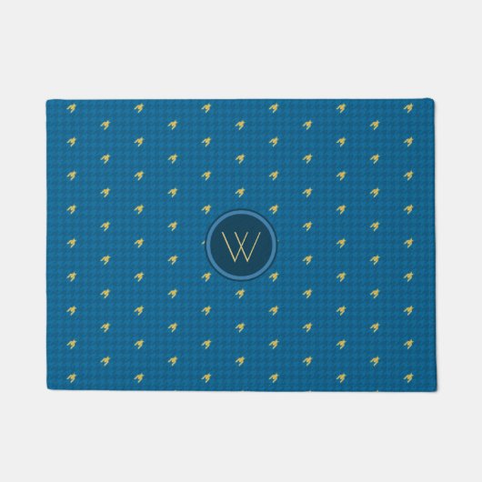Blauw met Gouden Accent Houndstooth Doormat Deurmat (Voorkant)
