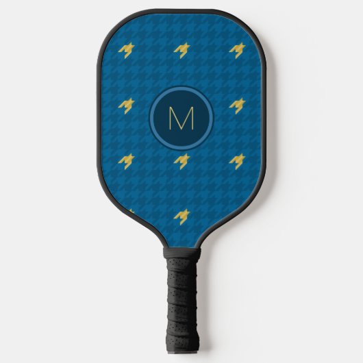 Blauw met gouden accent Houndstooth Pickleball Paddle (Voorkant)