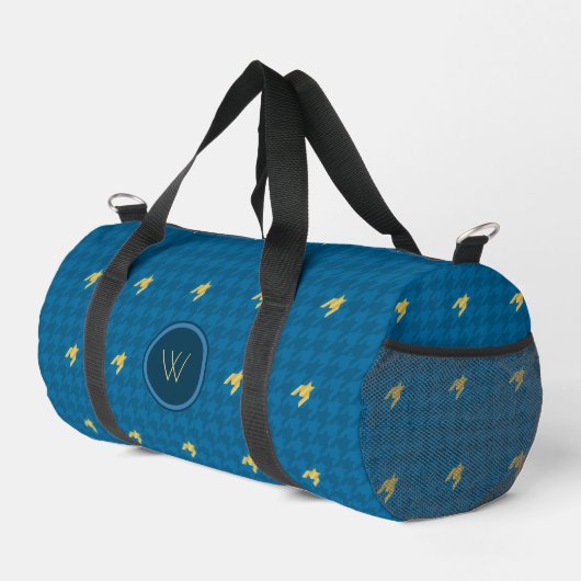 Blauw met gouden accent Houndstooth Plunjezak (Rechterhoek)