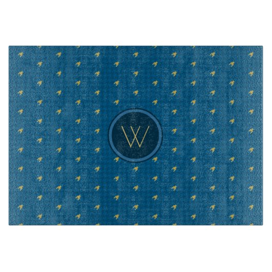 Blauw met gouden accent Houndstooth snijplank (Voorkant)