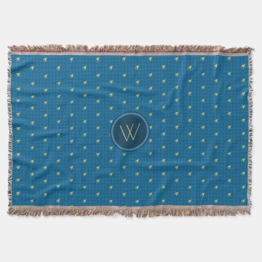 Blauw met gouden bijpassende schroefdop deken (Voorkant)