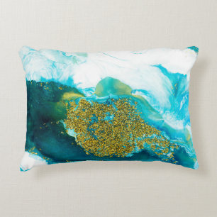 Blauw met gouden glittervloeistofkunst, creatief a accent kussen
