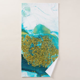 Blauw met gouden glittervloeistofkunst, creatief a badhanddoek
