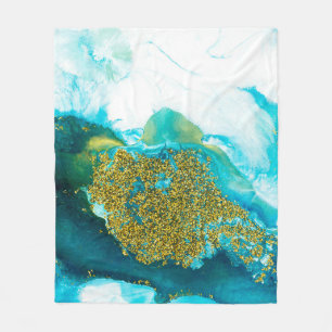 Blauw met gouden glittervloeistofkunst, creatief a fleece deken