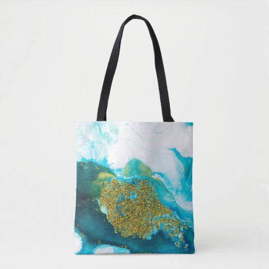 Blauw met gouden glittervloeistofkunst, creatief a tote bag (Voorkant)