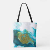Blauw met gouden glittervloeistofkunst, creatief a tote bag (Achterkant)