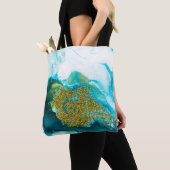 Blauw met gouden glittervloeistofkunst, creatief a tote bag (Dichtbij)