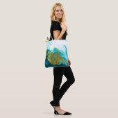 Blauw met gouden glittervloeistofkunst, creatief a tote bag (Op model)
