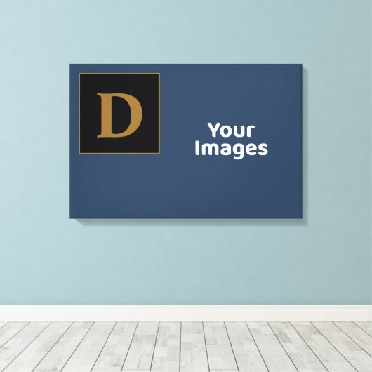 Blauw met gouden Initiaal fotobeeldscherm Canvas Afdruk (Insitu (Houten vloer))