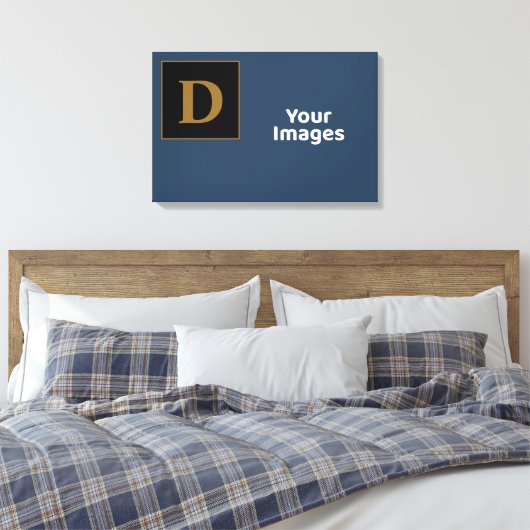 Blauw met gouden Initiaal fotobeeldscherm Canvas Afdruk (Insitu (Slaapkamer))