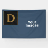 Blauw met gouden Initiaal fotobeeldscherm Spandoek (Horizontaal)