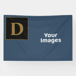 Blauw met gouden Initiaal fotobeeldscherm Spandoek