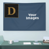 Blauw met gouden Initiaal fotobeeldscherm Spandoek (Beurs)