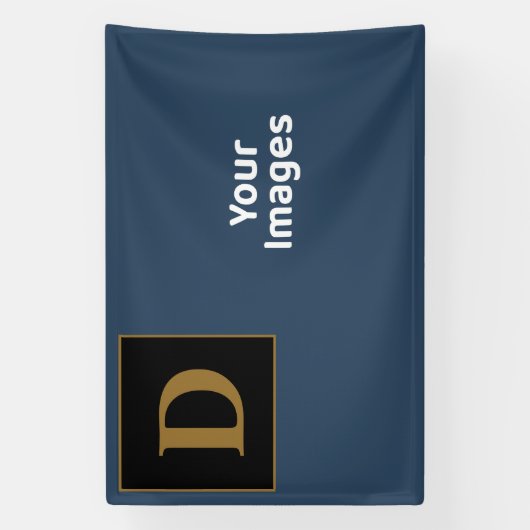 Blauw met gouden Initiaal fotobeeldscherm Spandoek (Verticaal)