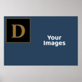 Blauw met gouden Initiaal Poster voor foto's (Voorkant)