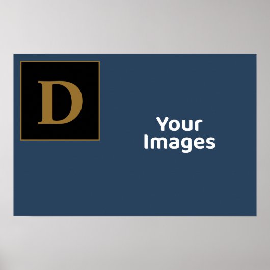 Blauw met gouden Initiaal Poster voor foto's (Voorkant)