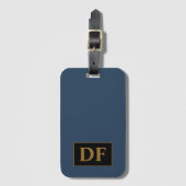 Blauw met gouden Initialen Bagagelabel (Voorkant (verticaal))
