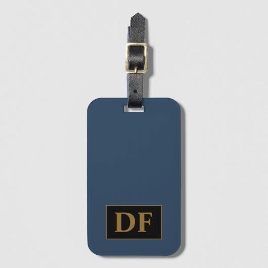 Blauw met gouden Initialen Bagagelabel (Voorkant (verticaal))