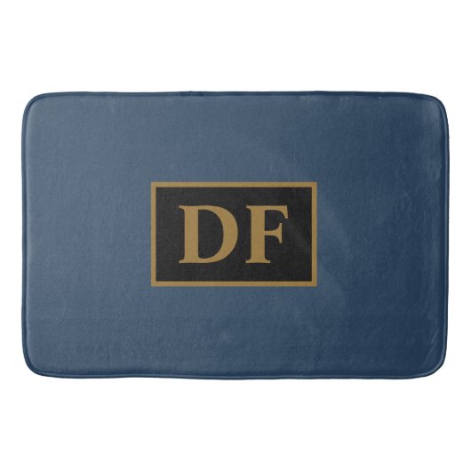 Blauw met gouden Initialen Bath Mat (Voorkant)