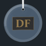 Blauw met gouden Initialen glas Ornament<br><div class="desc">Blauw met gouden Initialen</div>