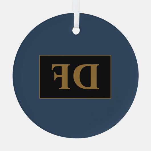 Blauw met gouden Initialen glas Ornament (Achterkant)