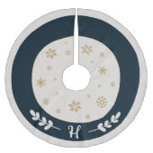 Blauw met gouden sneeuwvlokken en monogram kerstboom rok (Voorkant)