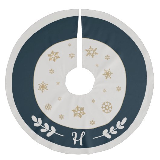 Blauw met gouden sneeuwvlokken en monogram kerstboom rok (Voorkant)