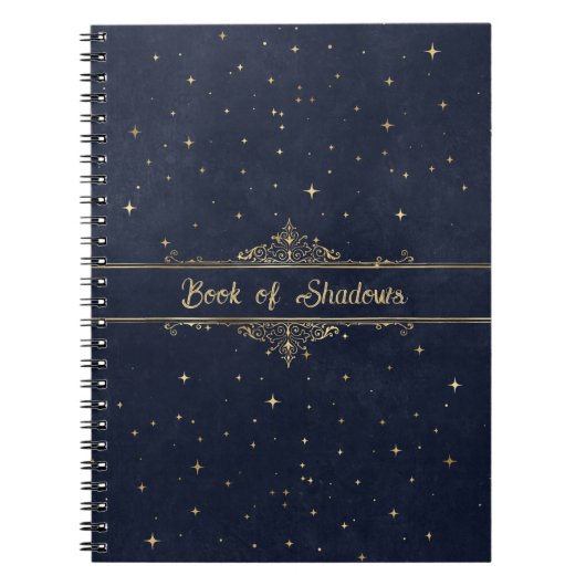 Blauw met gouden sterren Fancy Pagan Book of Shado Notitieboek (Voorkant)
