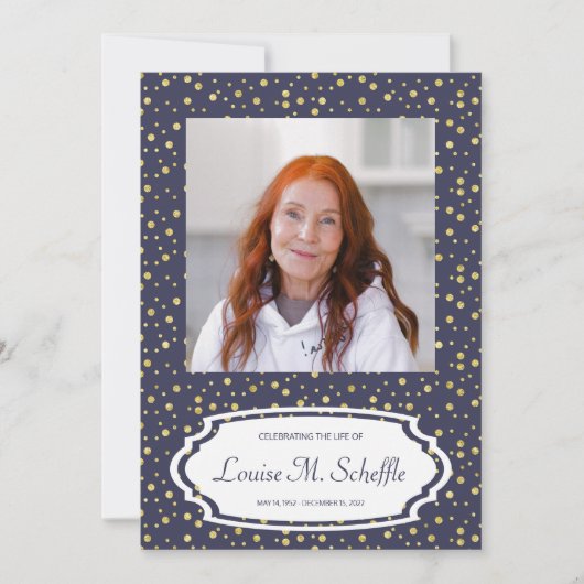 Blauw Met Gouden Stippen Viering van het Levensmon Kaart (Voorkant)