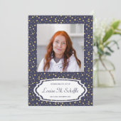 Blauw Met Gouden Stippen Viering van het Levensmon Kaart (Staand voorkant)