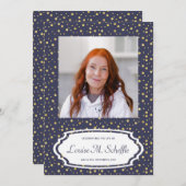 Blauw Met Gouden Stippen Viering van het Levensmon Kaart (Voorkant / Achterkant)