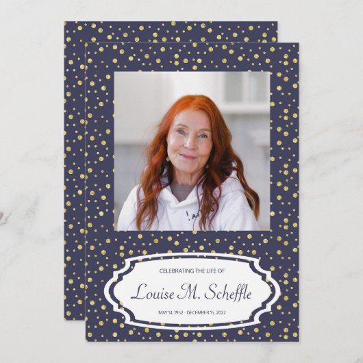 Blauw Met Gouden Stippen Viering van het Levensmon Kaart (Voorkant / Achterkant)