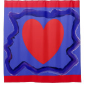 Blauw met groot rood hart art design douchegordijn (Voorkant)