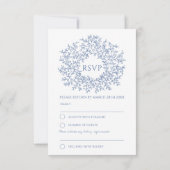 Blauw met hand getekend blad monogram RSVP bruilof (Achterkant)