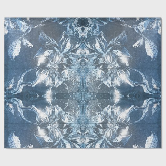 blauw met ingegraven Floral Motif Pattern Glitter Cadeaupapier (Vlak)