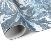  blauw met ingegraven Floral Motif Pattern Glitter Cadeaupapier (Rol Hoek)